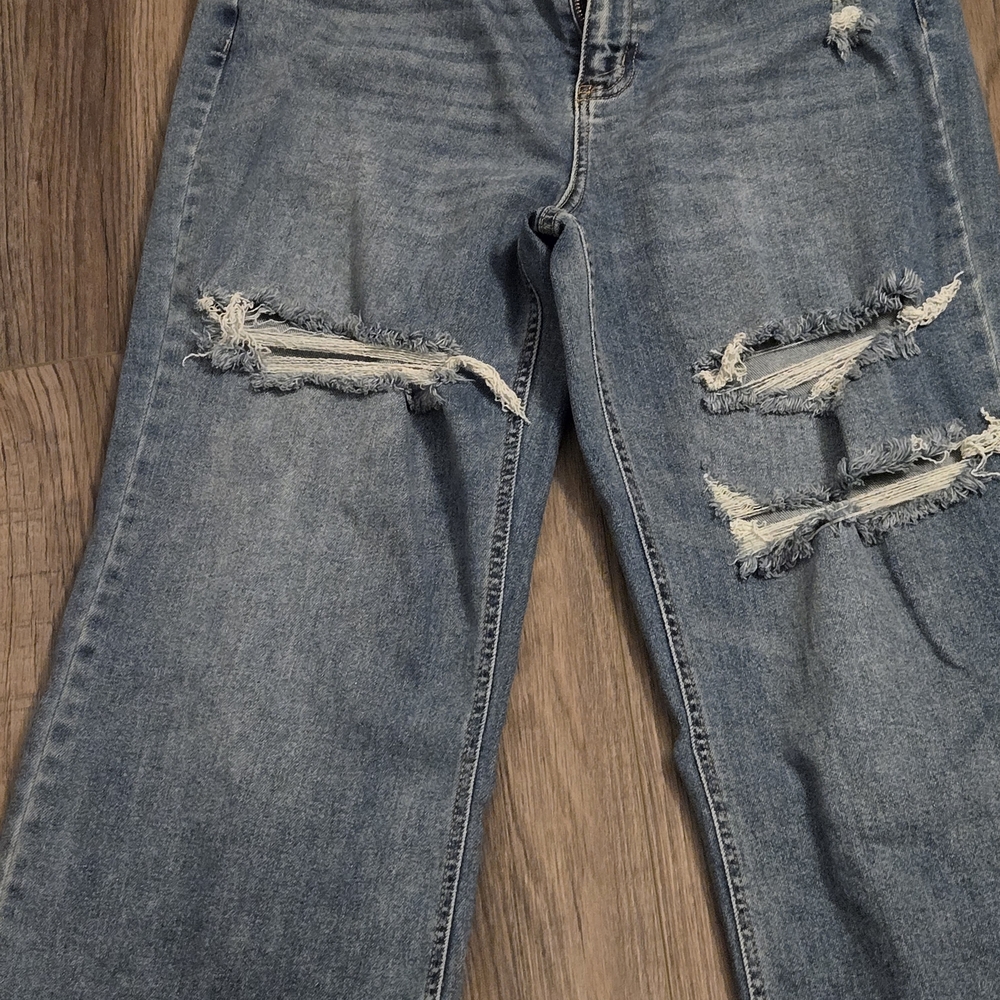 Fashion Nova Distressed Straight Leg Jeans in Classic Blue